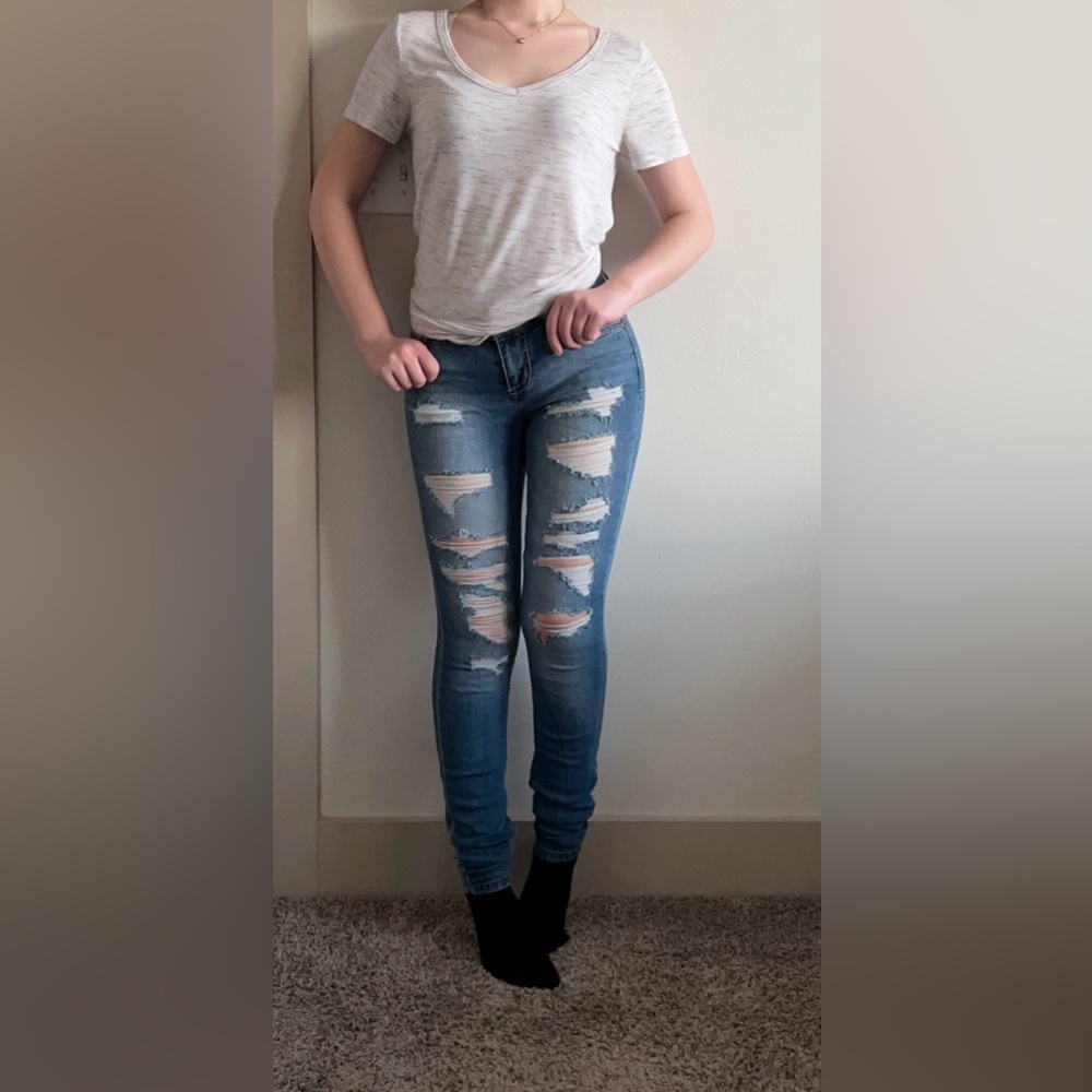 Ripped skinny jeans distressed Blue Spice destroyed blue denim long length